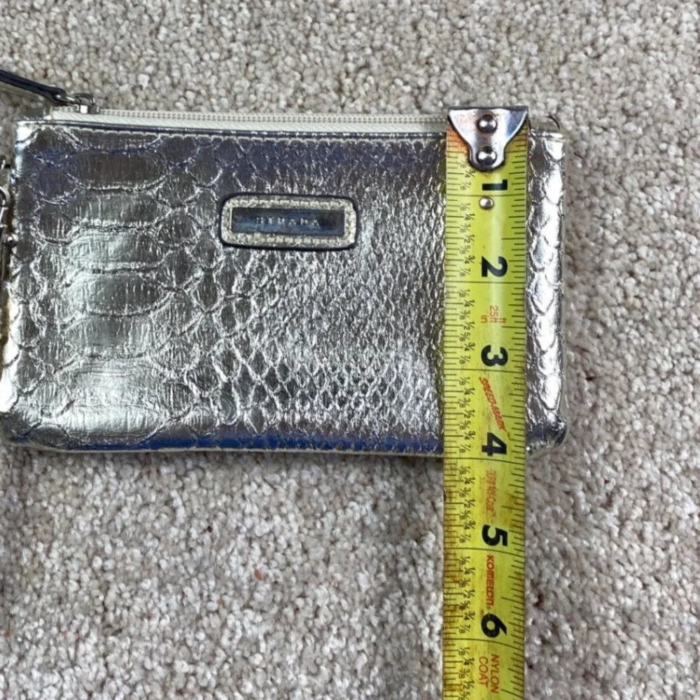 Strada Womens Silver Metallic Snakeskin Embossed Zip Wristlet Pouch Clutch